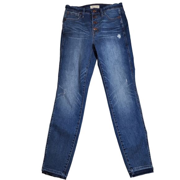 Madewell 10" High Rise Skinny Button Fly Released Raw Hem Medium Wash Jeans 27 4 - Picture 1 of 11